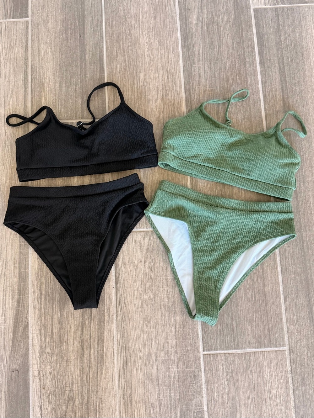 NWT SHEIN Bundle of 2 Ribbed Bikini Sets High Waisted Wireless Bra Top Medium
